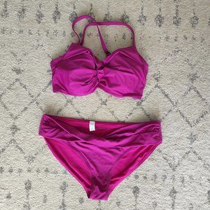 Athleta Twist Up Bikini Top & Bottom - vibrant fuchsia - 36D/DD top, L bottom